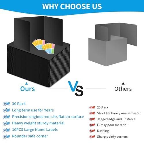 30 Pack Black Desk Dividers - Privacy Shields, Durable Waterproof Study Boards,