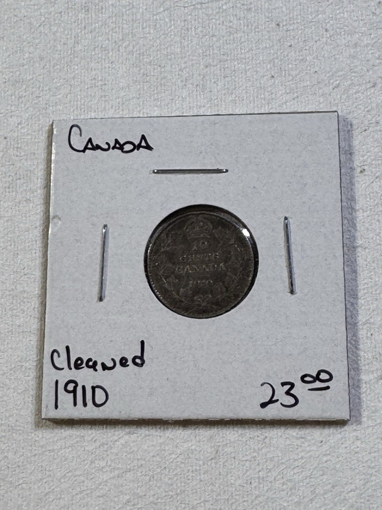 1910 Canada 10 Cents Silver Coin Cleaned