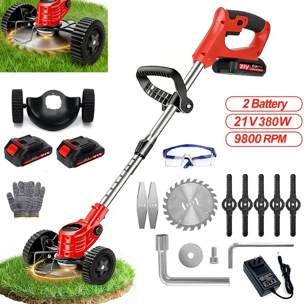 Electric Cordless Grass String Trimmer Lawn Edger Weed Wacker Cutter + 2 Battery