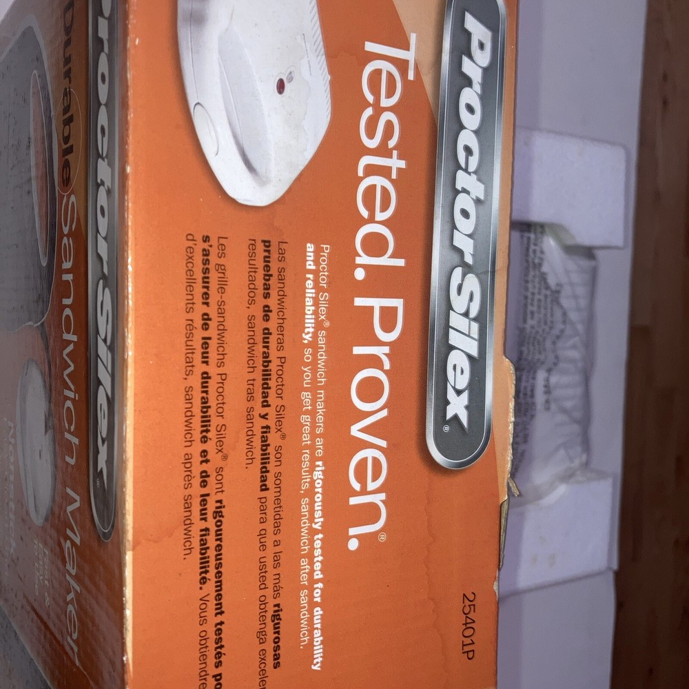 Sandwich Maker, Proctor Silex Nonstick Surface, White, Model 25401P