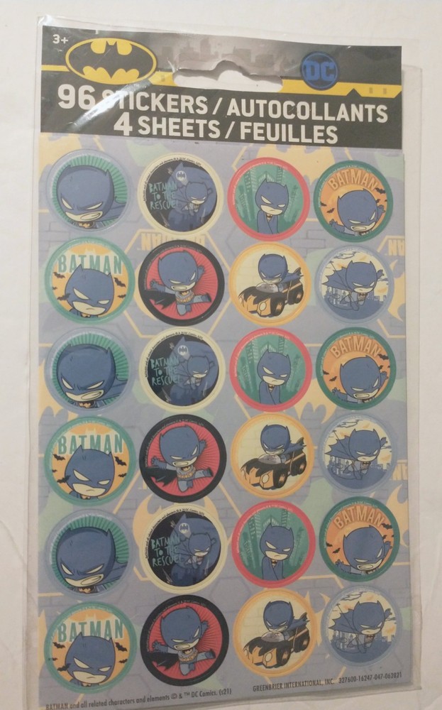 Batman Chibi Style Stickers - 96 Stickers. 4 Sheets. New.