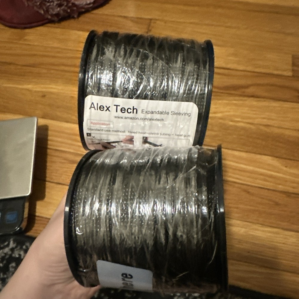 2 Pack Alex Tech Expandable Braided Sleeving 100ft Black 3/8 In