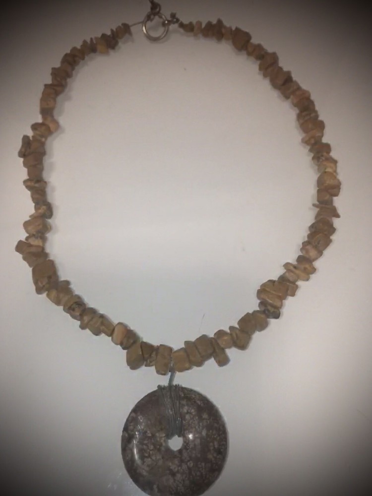 Handmade Brown Stone Beaded Wire Wrapped Necklace