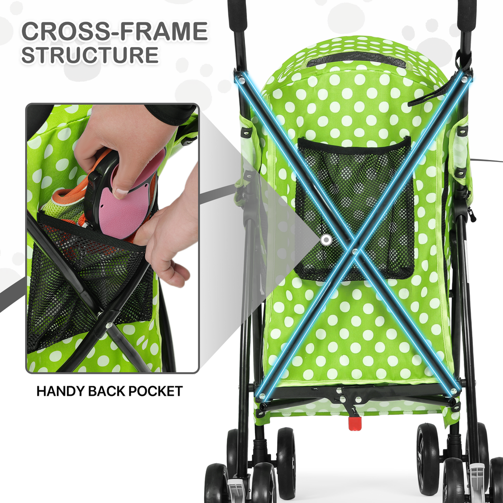 Foldable 4 Wheels Pet Stroller,Breathable Travel Carrier Skylight+Storage Basket