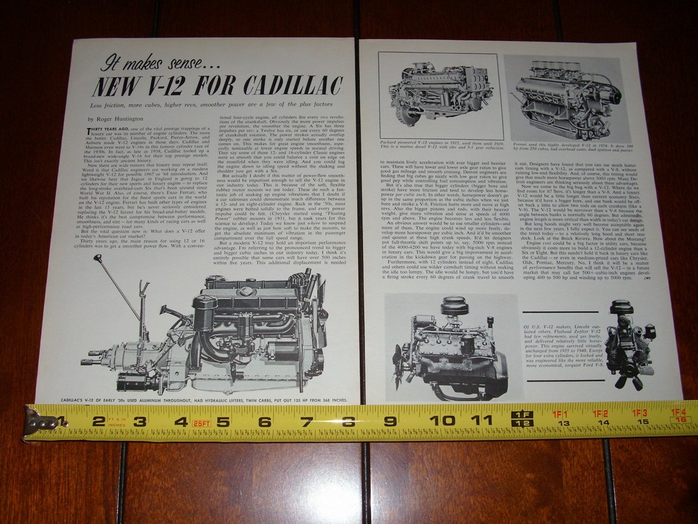 CADILLAC V-12 ENGINE ORIGINAL 1965 ARTICLE