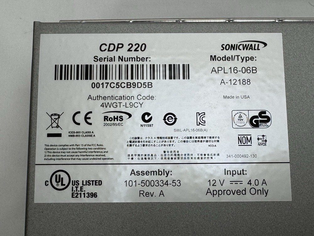 SonicWALL CDP-220 APL16-06B Continuous Data Protection Security Backup Unit