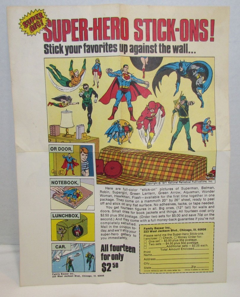 1971 DC Super Hero Stick-Ons Flyer