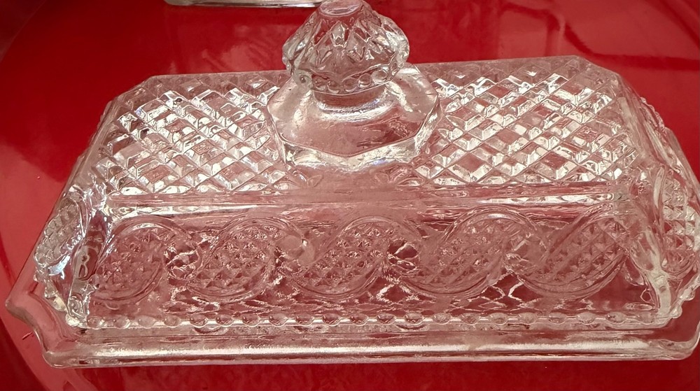 Vintage Avon Cape Cod Waves Clear Pressed Glass Covered Butter Dish