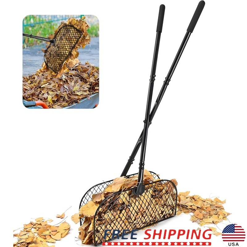 Long Handle Leaf Collector Rake Yard Tool Lightweight Durable Debris Grabber New