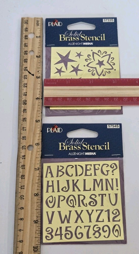 Plaid Solid Brass Stencil Set Stars + Alphabet Numbers 2003 Scrapbooking...