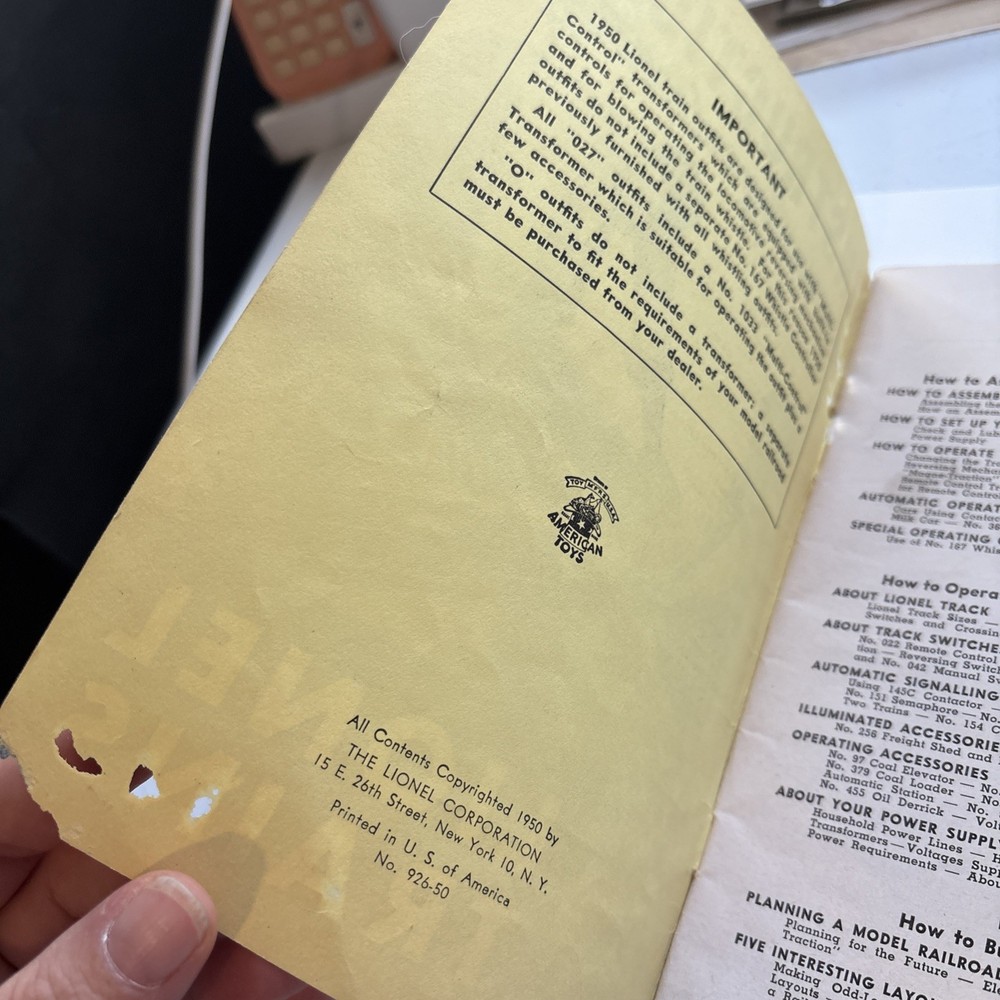1950 Instructions For Assembling And Operating Lionel Trains