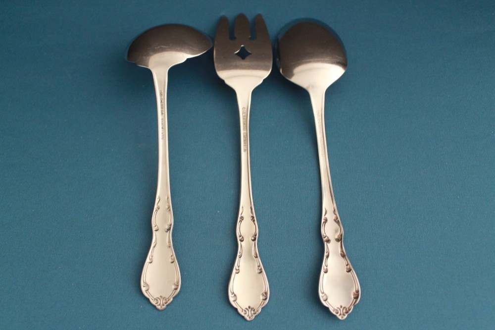 Oneida WHITTIER Serving (3pc Set) Tablespoon Meat Fork Oneidaware Stainless