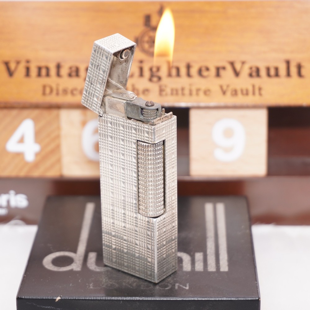 Dunhill Lighter Silver Tartan Pattern _Ultrasonically Cleaned_Working