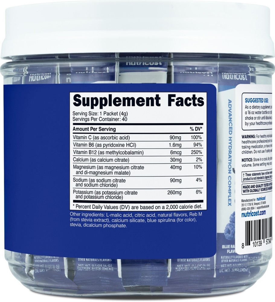 Nutricost Electrolytes Complex, Blue Raspberry Flavored, 40 Stickpacks