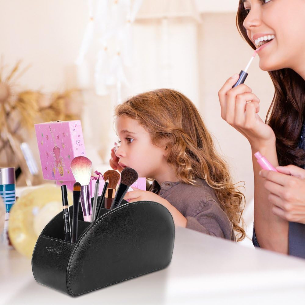 Remote Control Holder with 5 Compartments Leather Remote Caddy Desktop Organizer