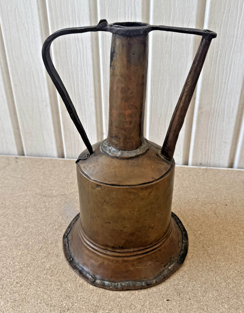 Vintage Handmade Middle Eastern Copper Water Pitcher with Iron Handle Rustic