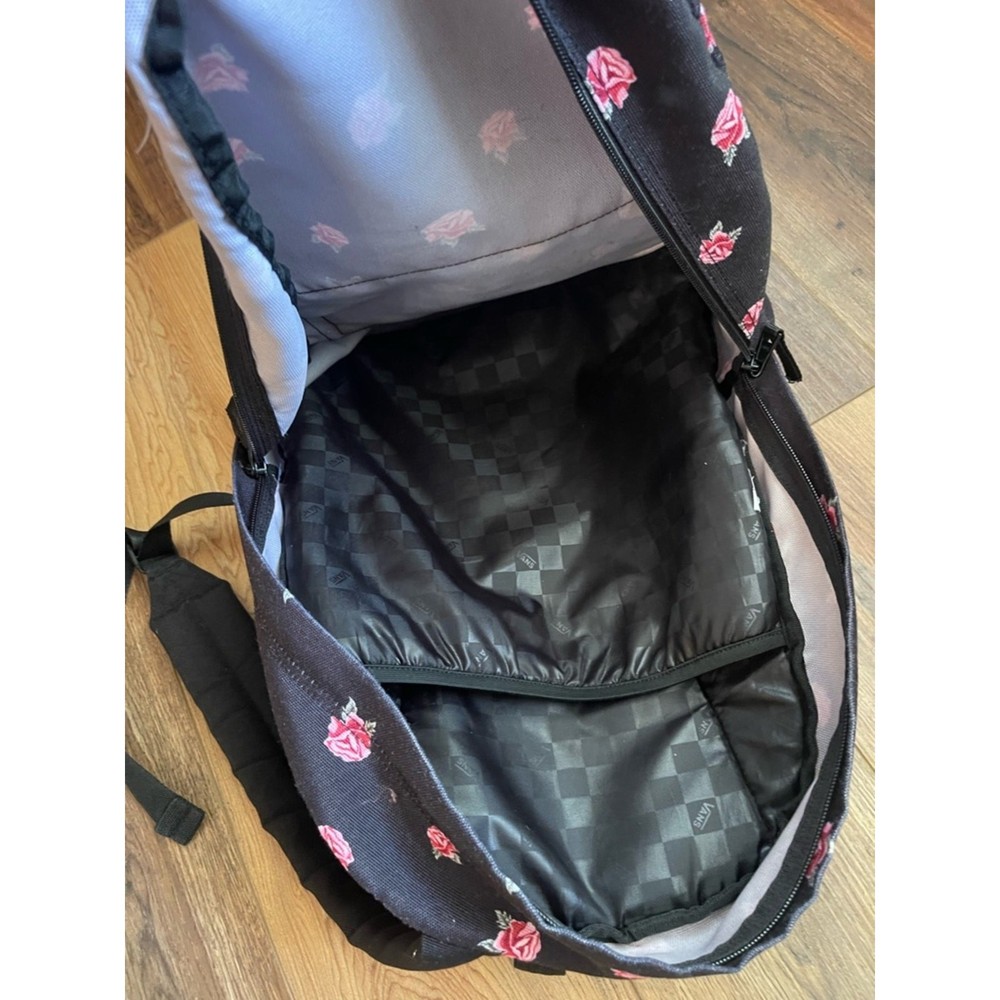Vans Black Backpack with Pink Rose Pattern