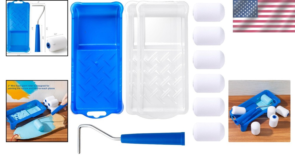 Mini 2 Inch Paint Roller Set with Tray & Liners - Effortless Painting Solution