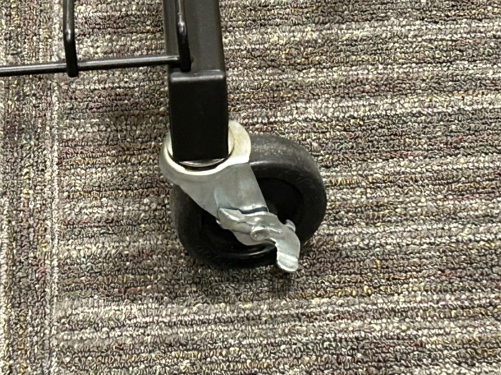 RETAIL ROLLING DISPLAY SHELVES WITH HEADER GRAPHIC FRAME