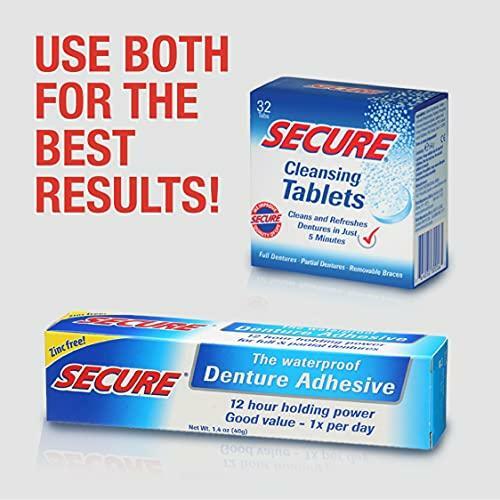 Secure Waterproof Denture Adhesive - Zinc Free - Extra Strong Hold For Upper,