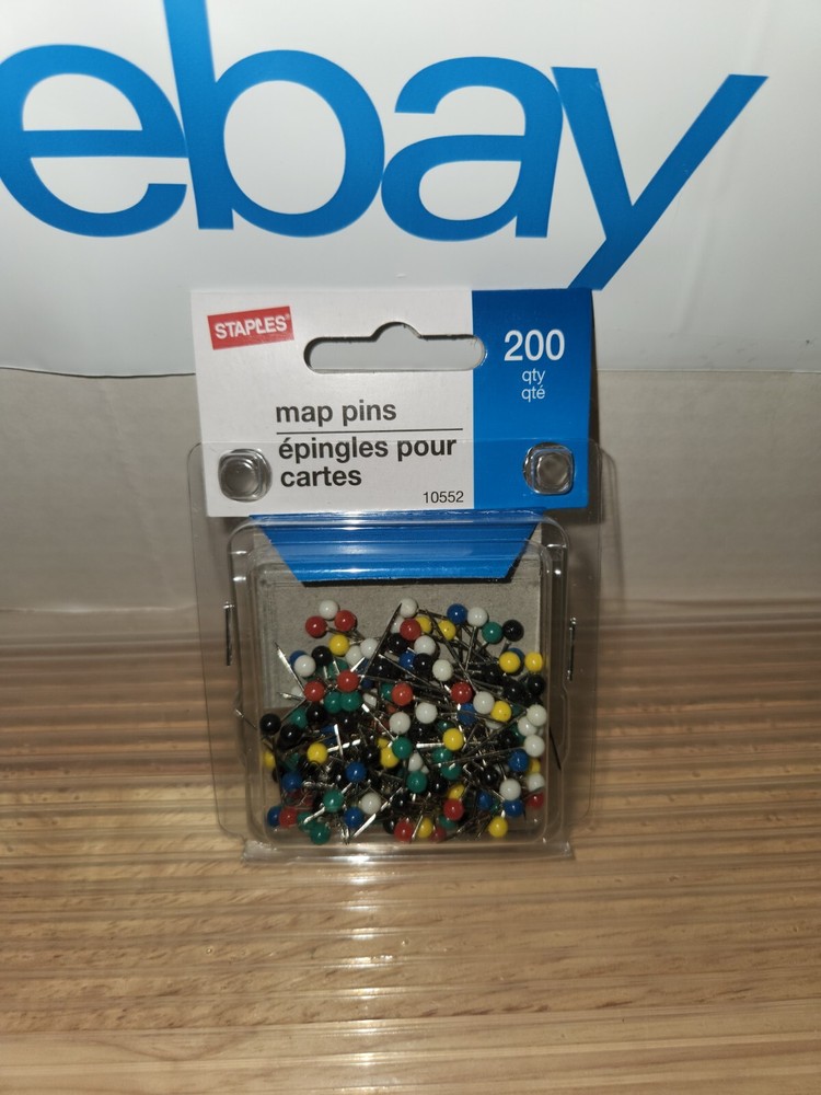 Staples Push Pins/Map Pins , Assorted Colors, 200/Box (10552)