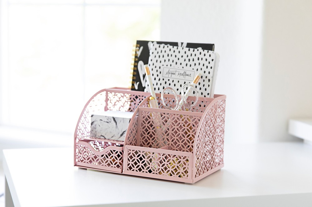 Blu Monaco Light Pink Desk Organizer with Drawer