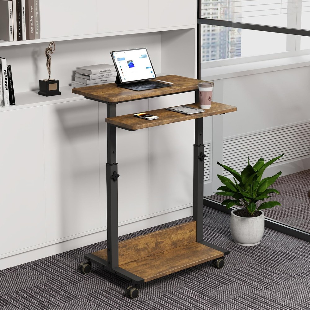 Small Standing Desk with Wheels,Small Mobile Computer Desks Adjustable Height...