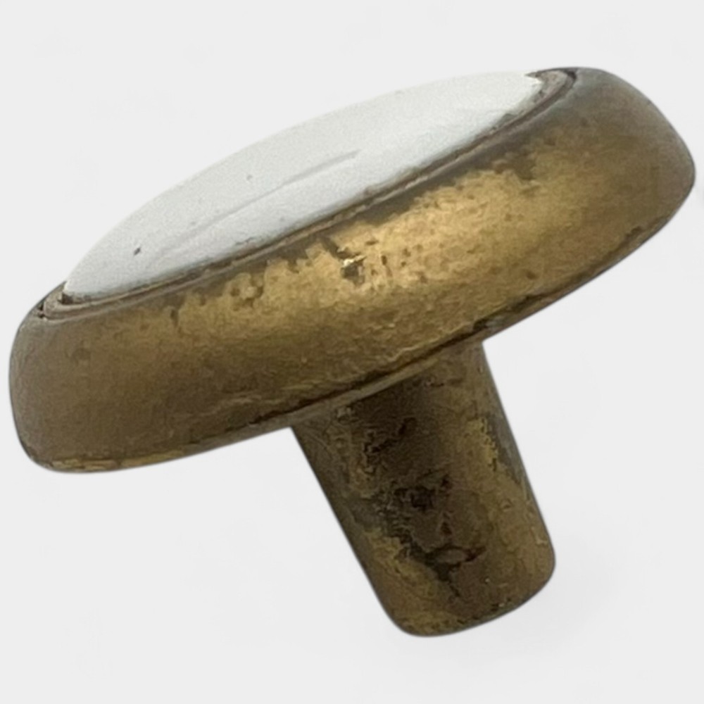 19 Vintage Brass plated & White Ceramic Drawer Pulls + 3 Matching Knobs