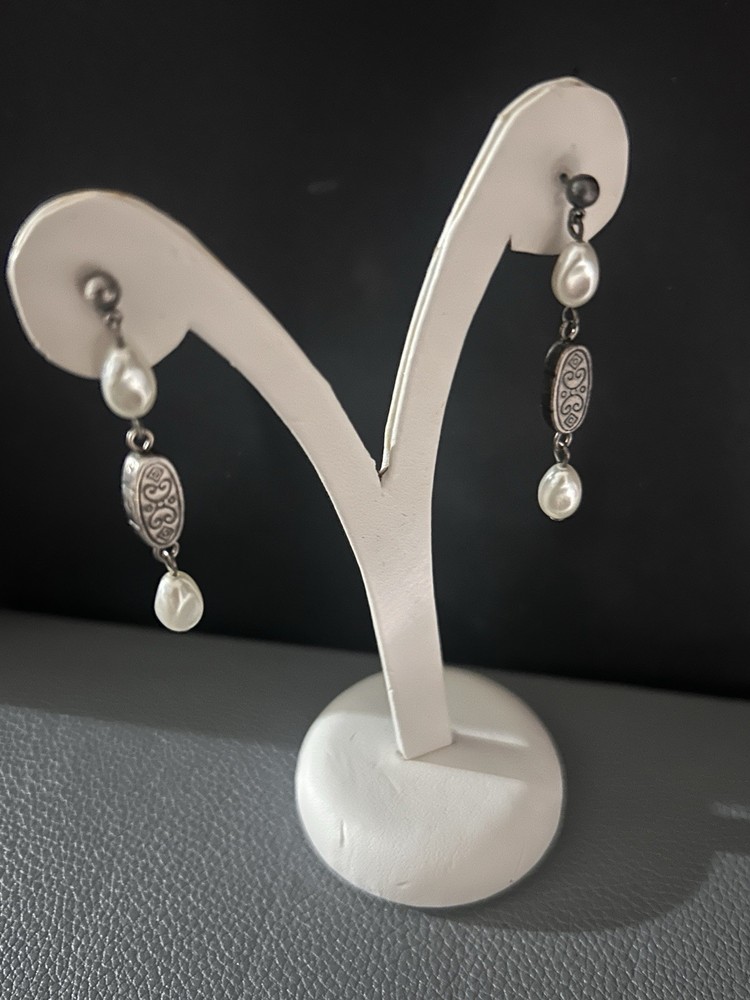 Brighton Discontinued Pearl Silver Dangle Earrings