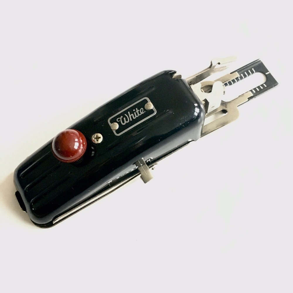 Vintage White Sewing Machine Magic Key Buttonhole Worker Black