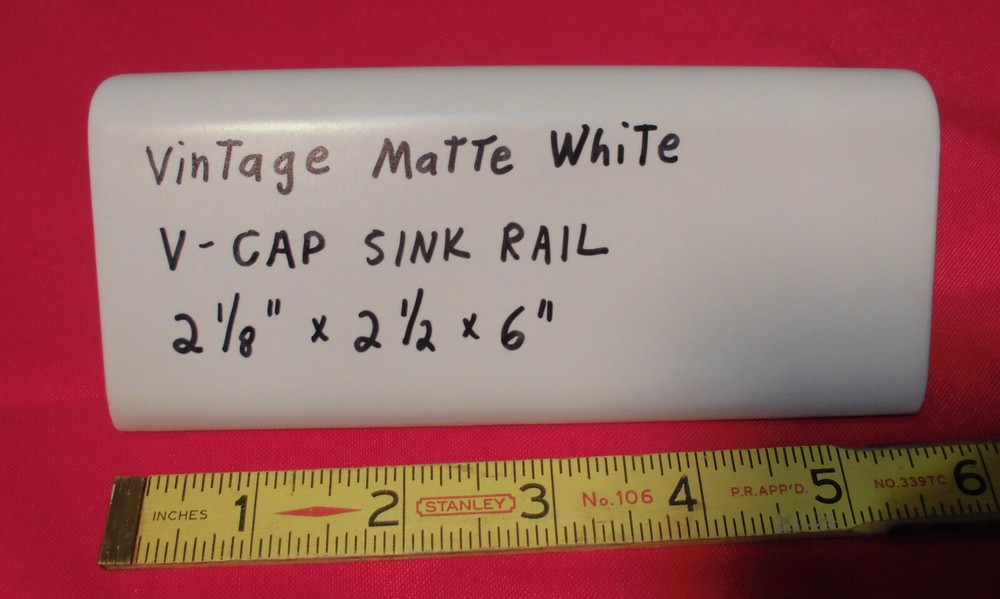 1 pc. *Vintage Matte White* V-Cap Ceramic Trim Tile: Counter Top Edging; New