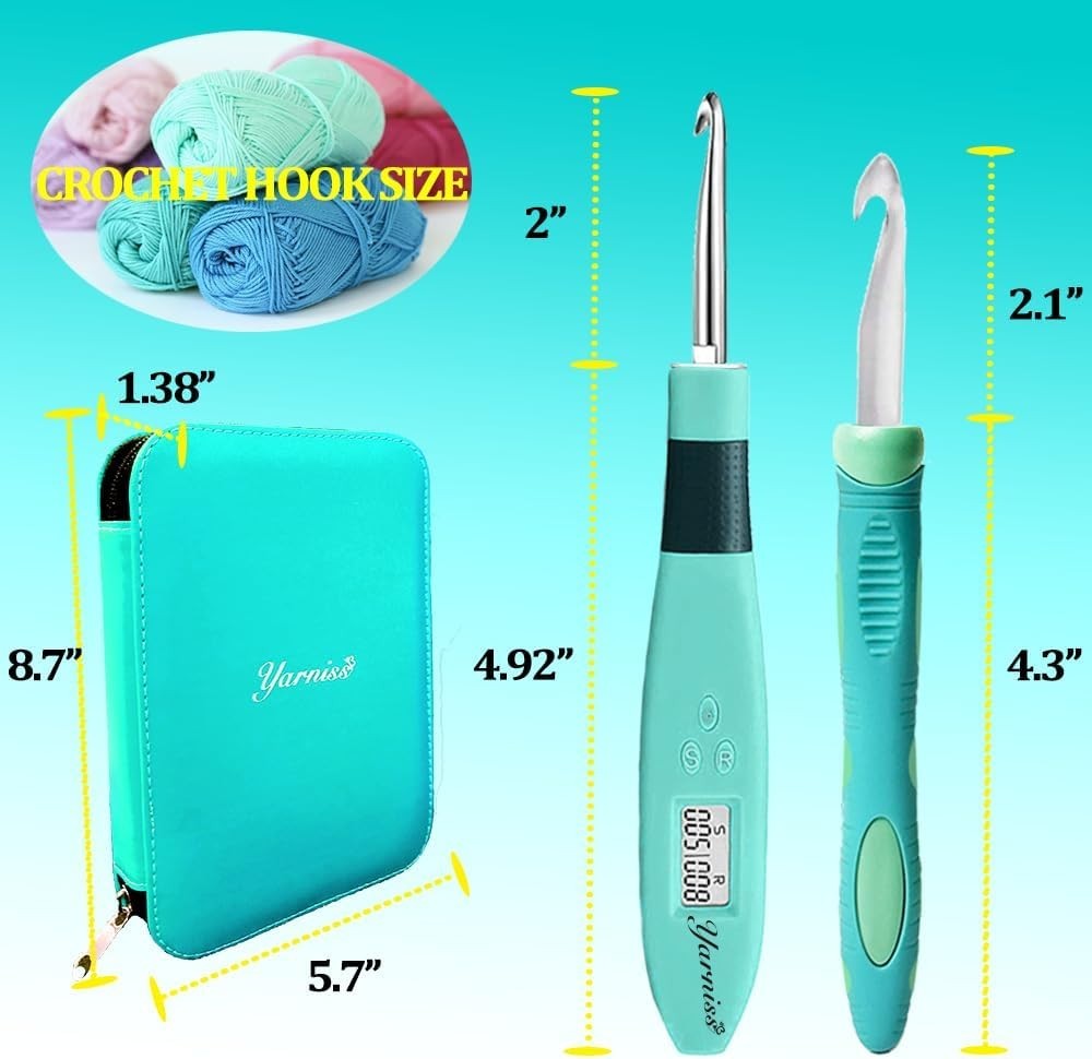 Complete 18-Piece Digital Counter Crochet Hook Set - Lighted & Interchangeable