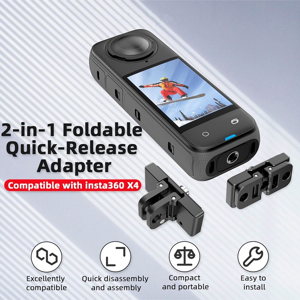 For Insta360 X4 Camera Foldable Quick Release Adapter Mount Accessory Black