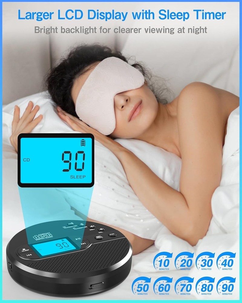 Portable CD Player with Bluetooth FM Transmitter Rechargeable Anti-Skip