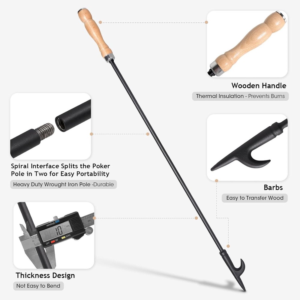 AGM Fire Poker for Pit, 32" Long Heavy Duty Campfire
