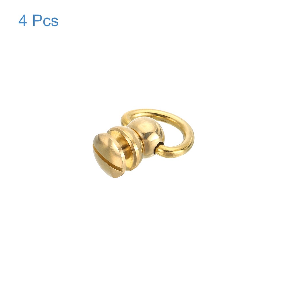 4Pcs 11.5mm Brass Ball Studs Rivets D Ring Button Ball Studs for Purse, Gold