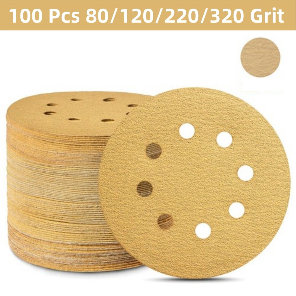 100PC 5" Sanding Discs Hook Loop 8-Hole Sandpaper Hook and Loop 80 120 220 320