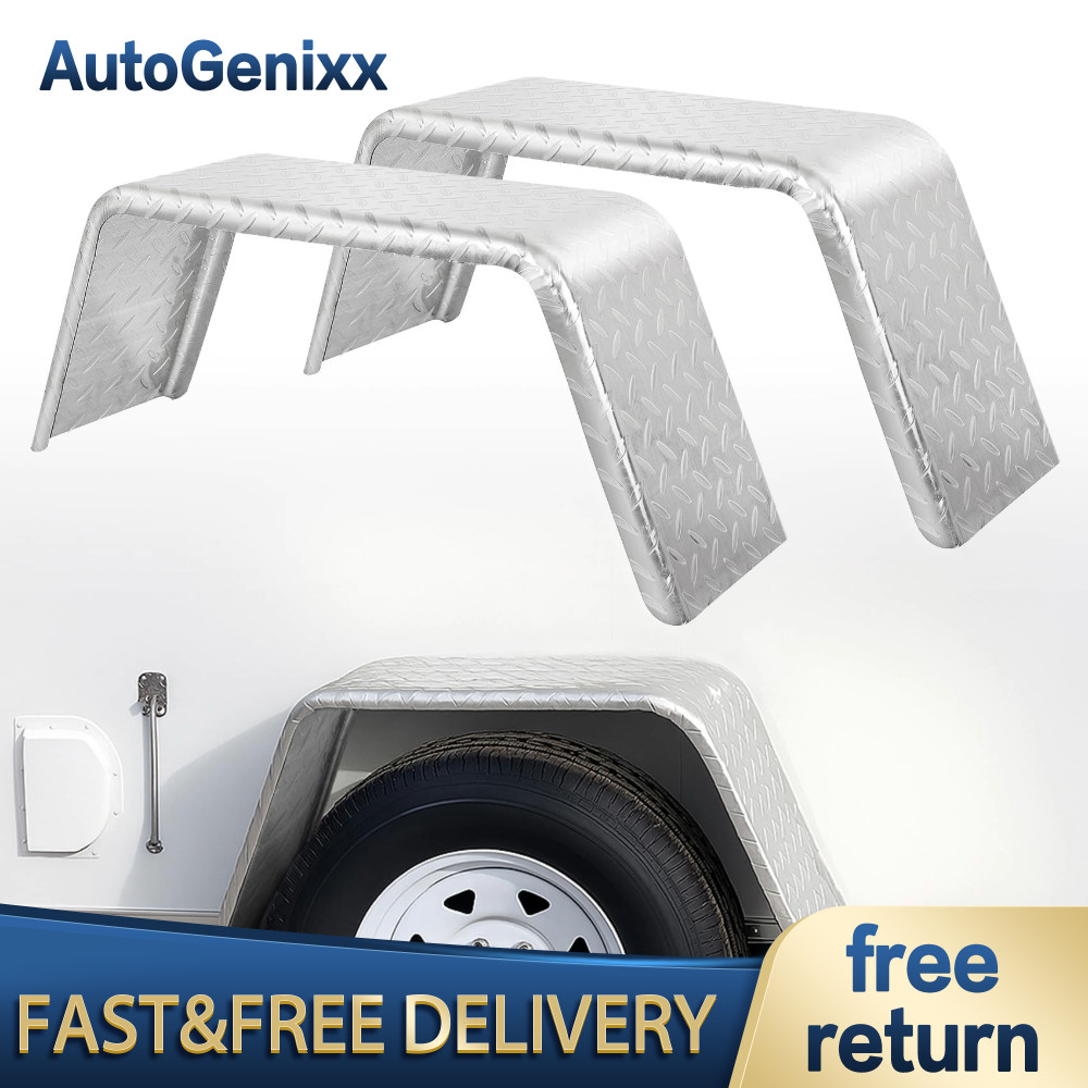 Single Axle Square Trailer Fender for 14-16 Inch Wheels Diamond Plate Steel