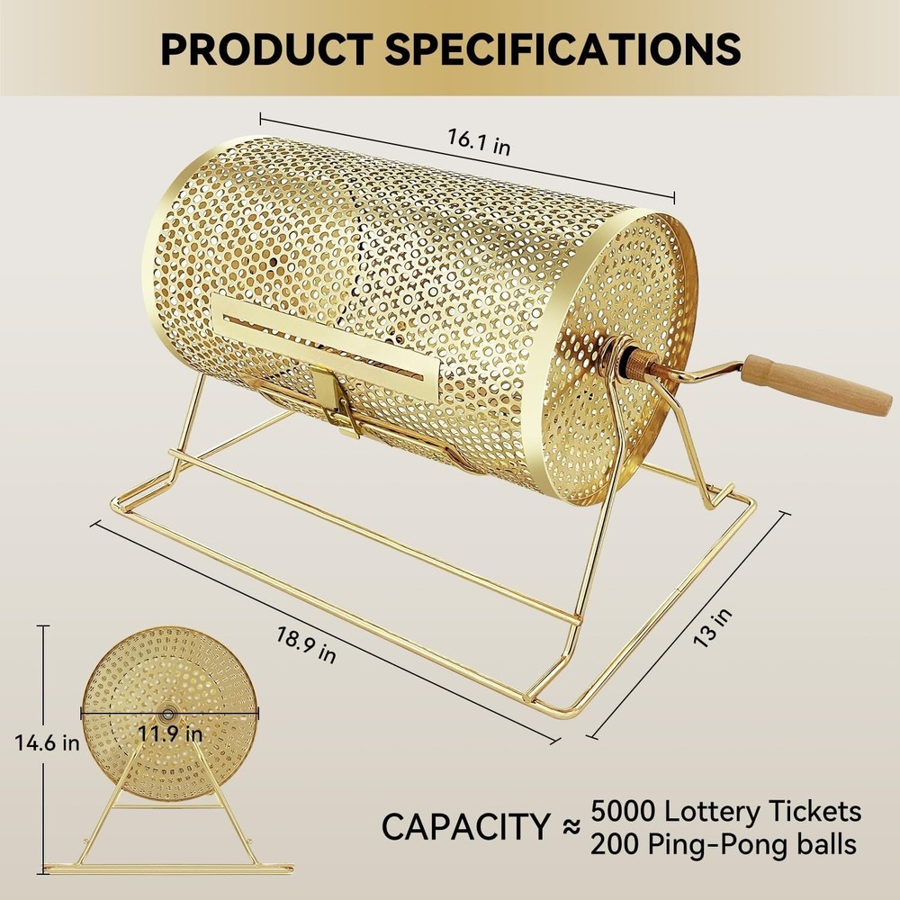 Raffle Drum, Professional Brass Plated Raffle Ticket Spinning Cage
