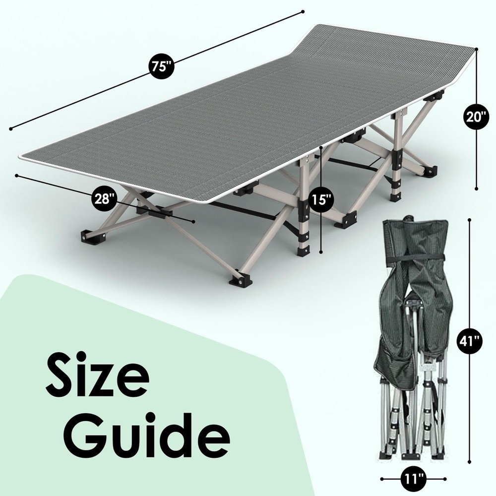 Camping Cot, Folding Camping Cot Bed for Adults Sleeping 1200D Double Layer O...