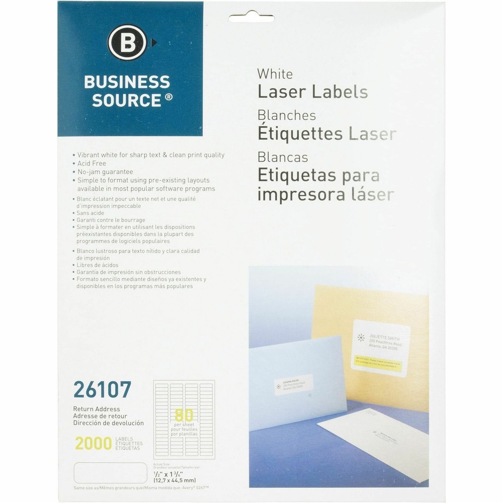 Business Source BSN26107 Mailing Labels 0.5"x1.75" 2000/Pack White