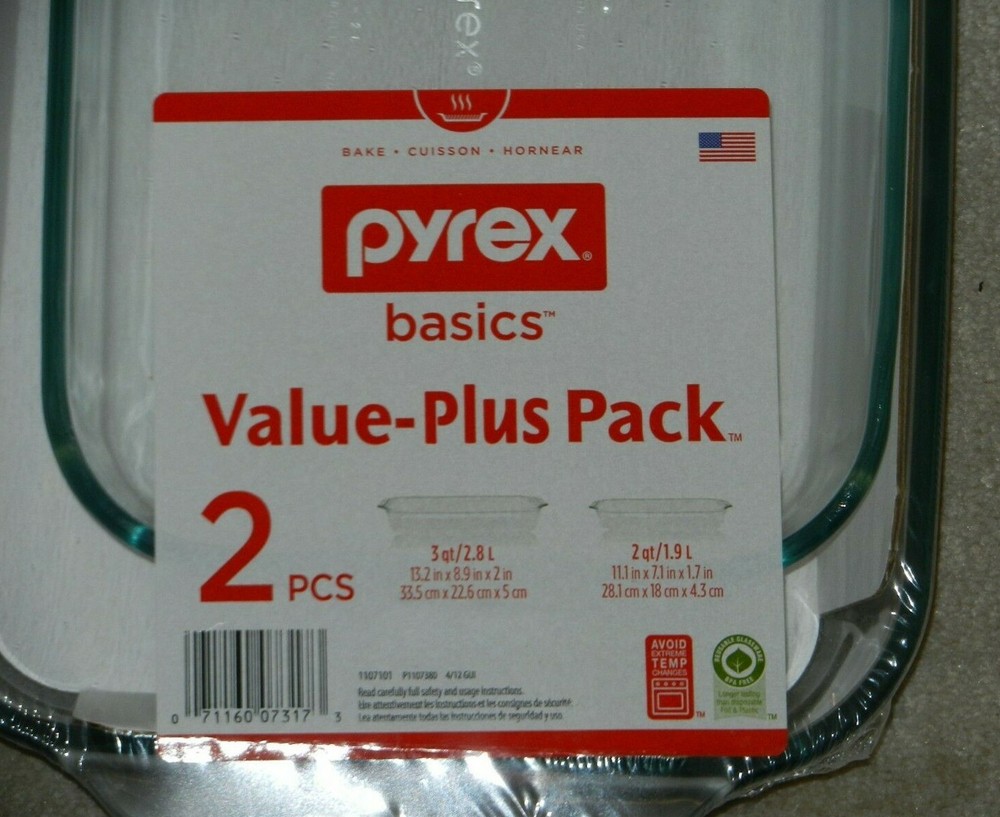 Pyrex 2 Piece Oblong Bakeware Value Pack, 3 Quart/2 Quart, Clear