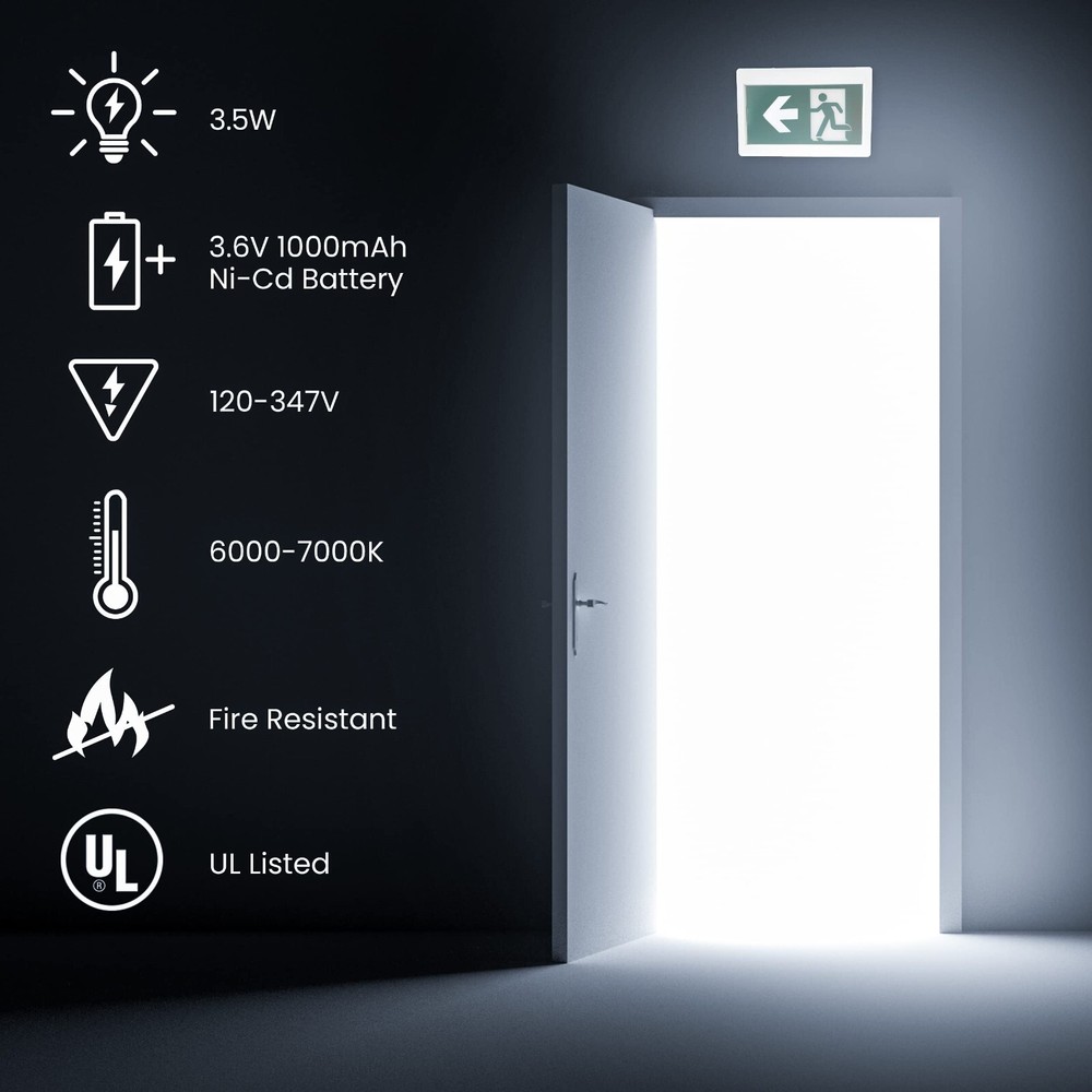 Green Running Man LED Emergency Exit Sign Double Sided Battery Backup UL 120/277