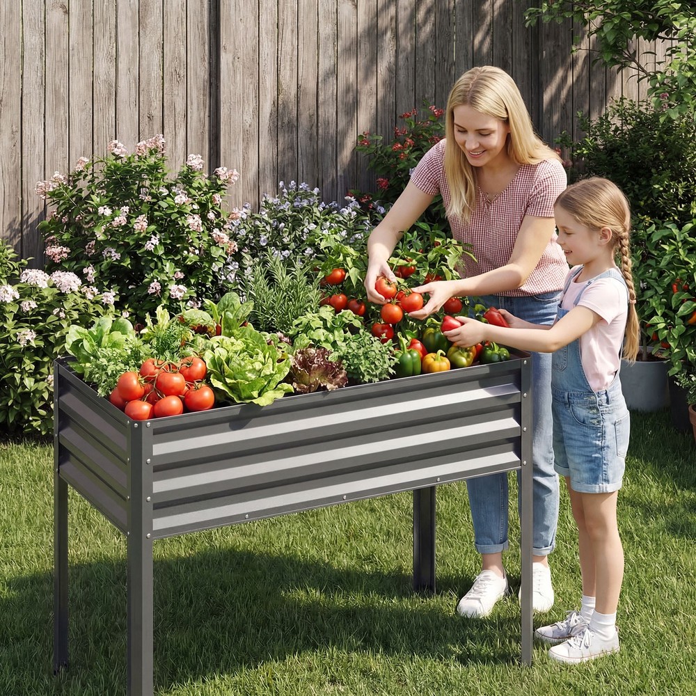 Raised Garden Bed with Legs, Electro-Coating Metal Large Elevated Planter Box
