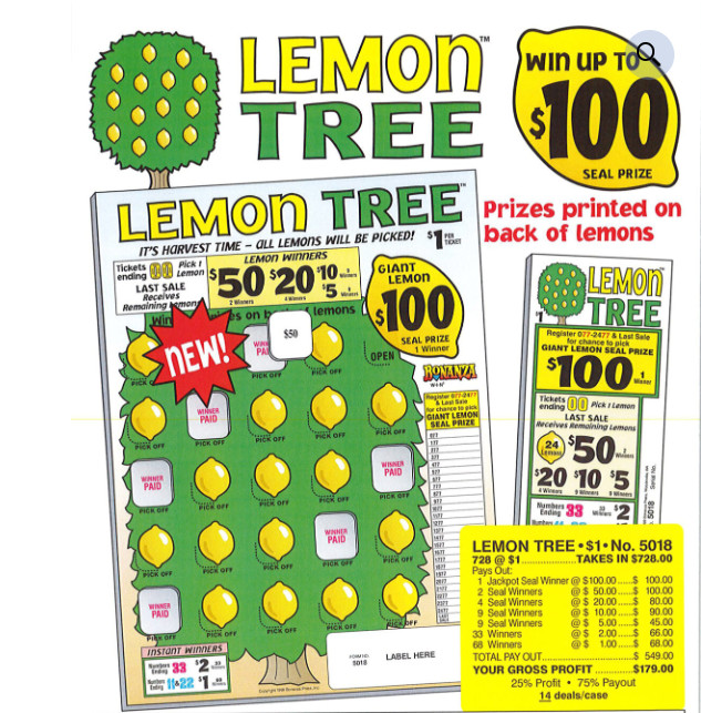 Pull Tab Tickets - Hard Card - Game - Holder - Lemon Tree - 728 ct