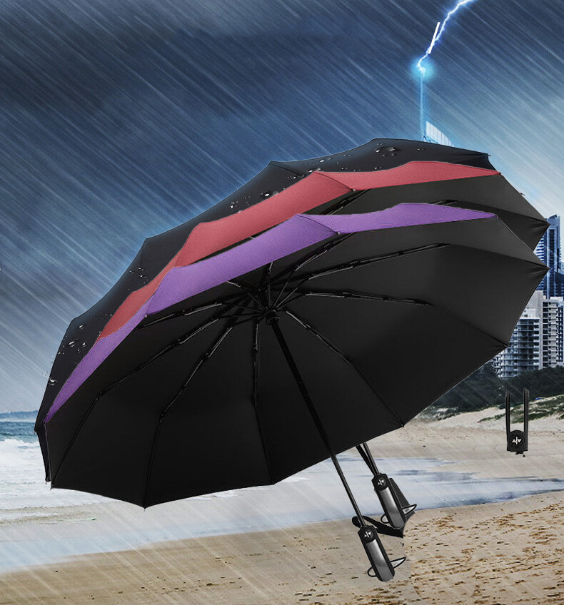 Automatic Black Umbrella Anti-UV Sun/Rain Windproof 3 Folding Compact Umbrella