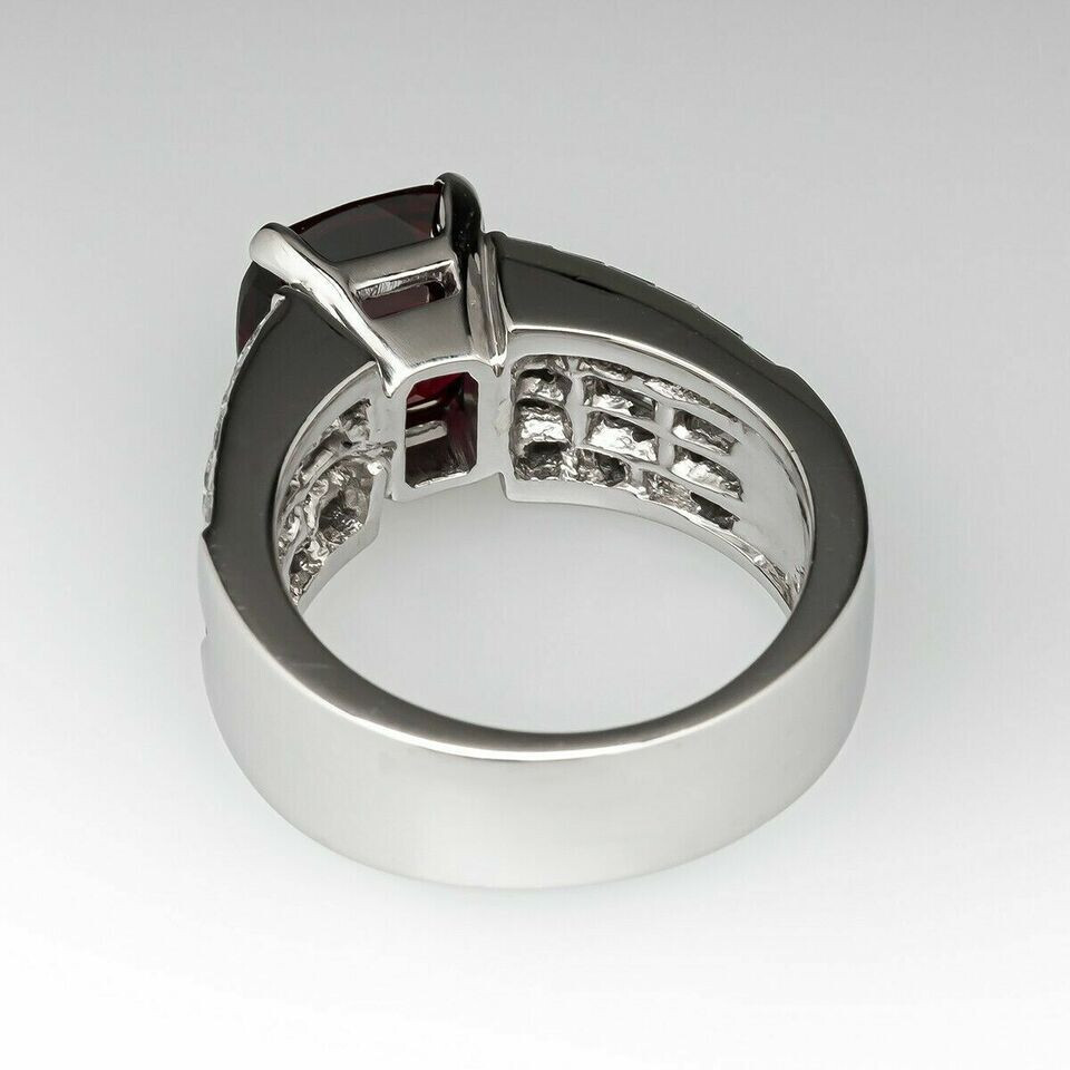 2Ct Cushion Cut Red Garnet Solitaire Engagement Ring Solid 14K White Gold Over