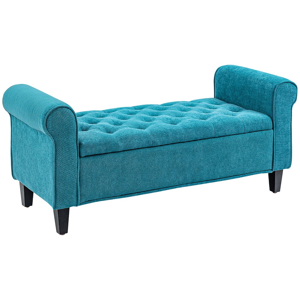 50 Inch Storage Ottoman Bench Button Tufted Upholstered Teal Bed Bench