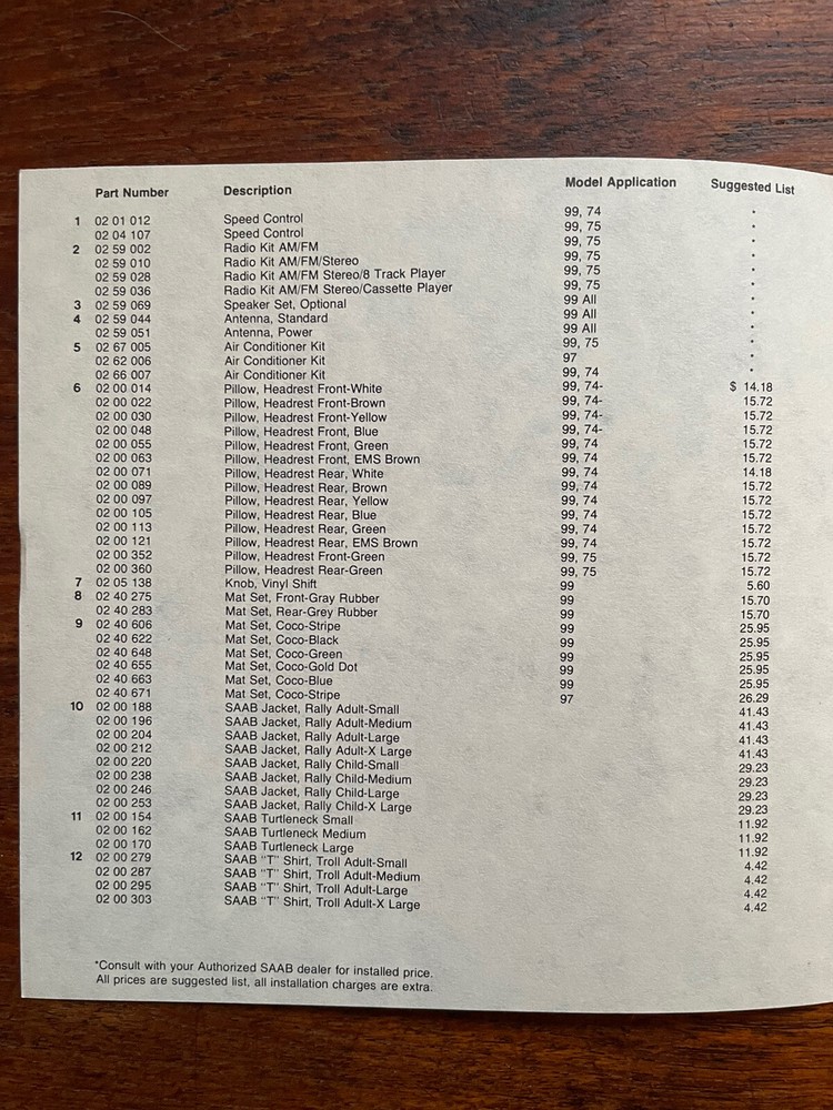 SAAB 99 Sales Brochure ORIGINALPackage Options