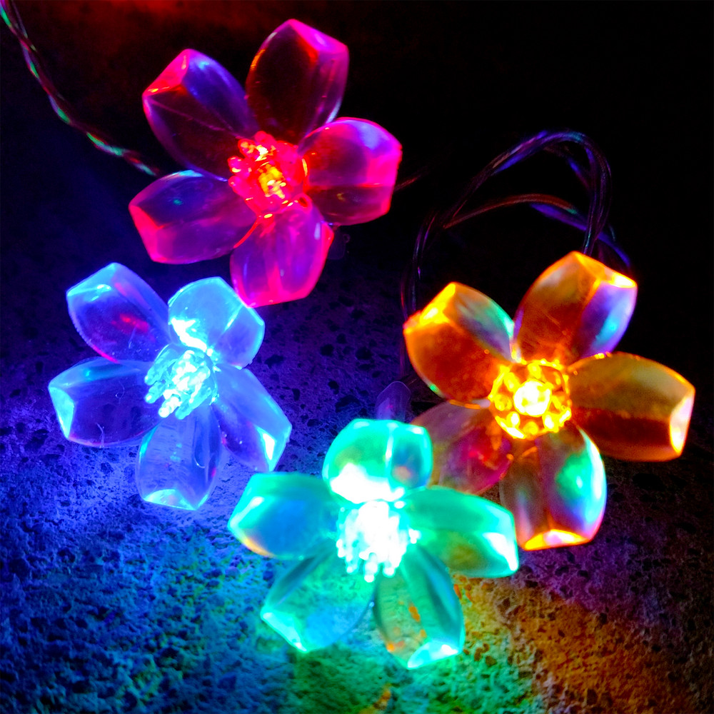 Solar Powered Peach Blossom String Lights - 30 LED Multi Colored, 8 Modes